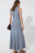 Robe Longue Sans Manches En Maille À Coutures Apparentes Bleu