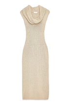 Vestido Largo de Punto con Escote en Cascada Beige