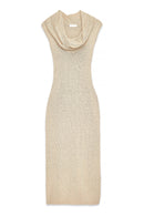 Robe Longue En Maille À Décolleté En Cascade Beige