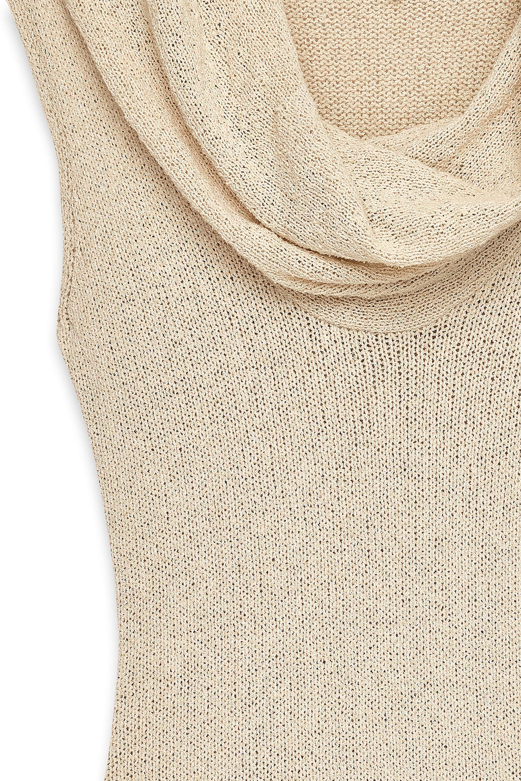 Vestido Largo de Punto con Escote en Cascada Beige