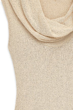 Vestido Largo de Punto con Escote en Cascada Beige