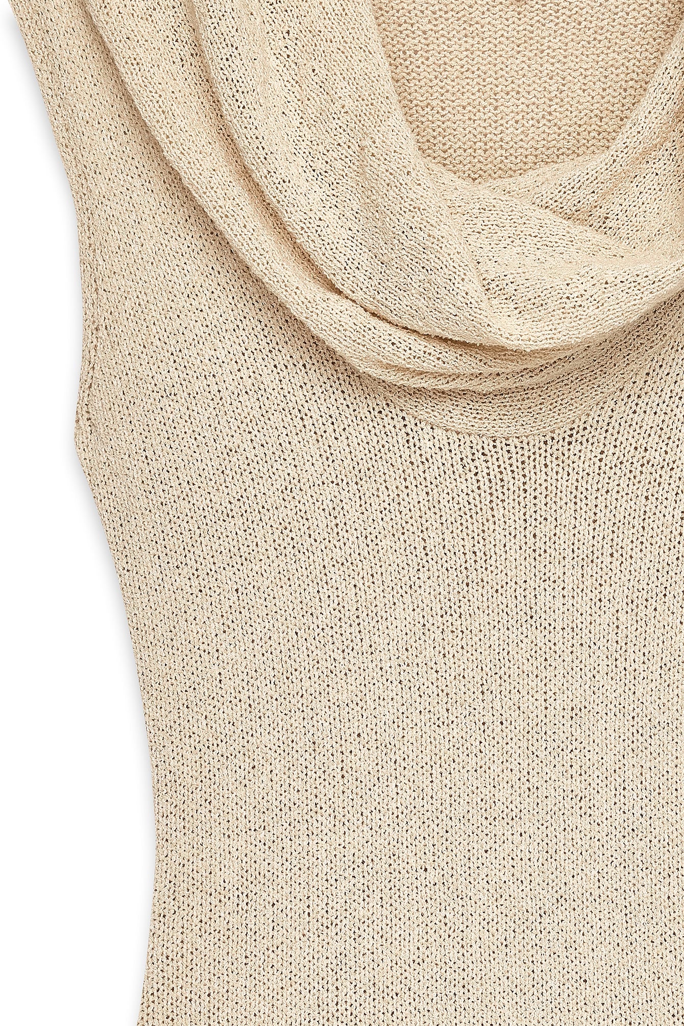 Vestido Largo de Punto con Escote en Cascada Beige