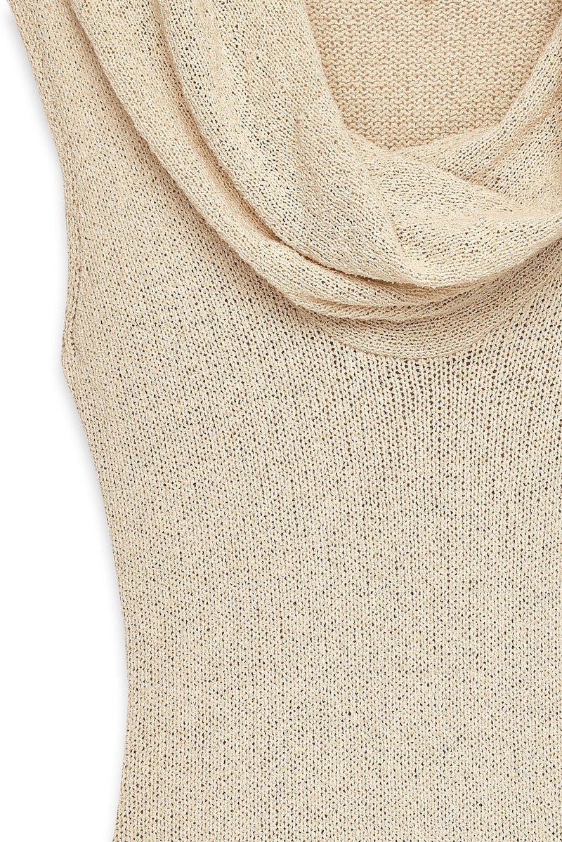 Robe Longue En Maille À Décolleté En Cascade Beige