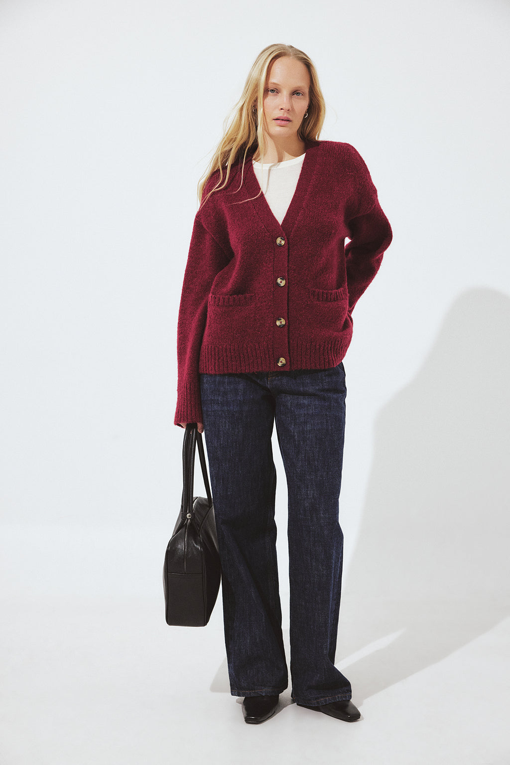Cardigan Knitted Wool Blend - Bordeaux