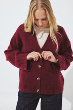 Cardigan Knitted Wool Blend - Bordeaux