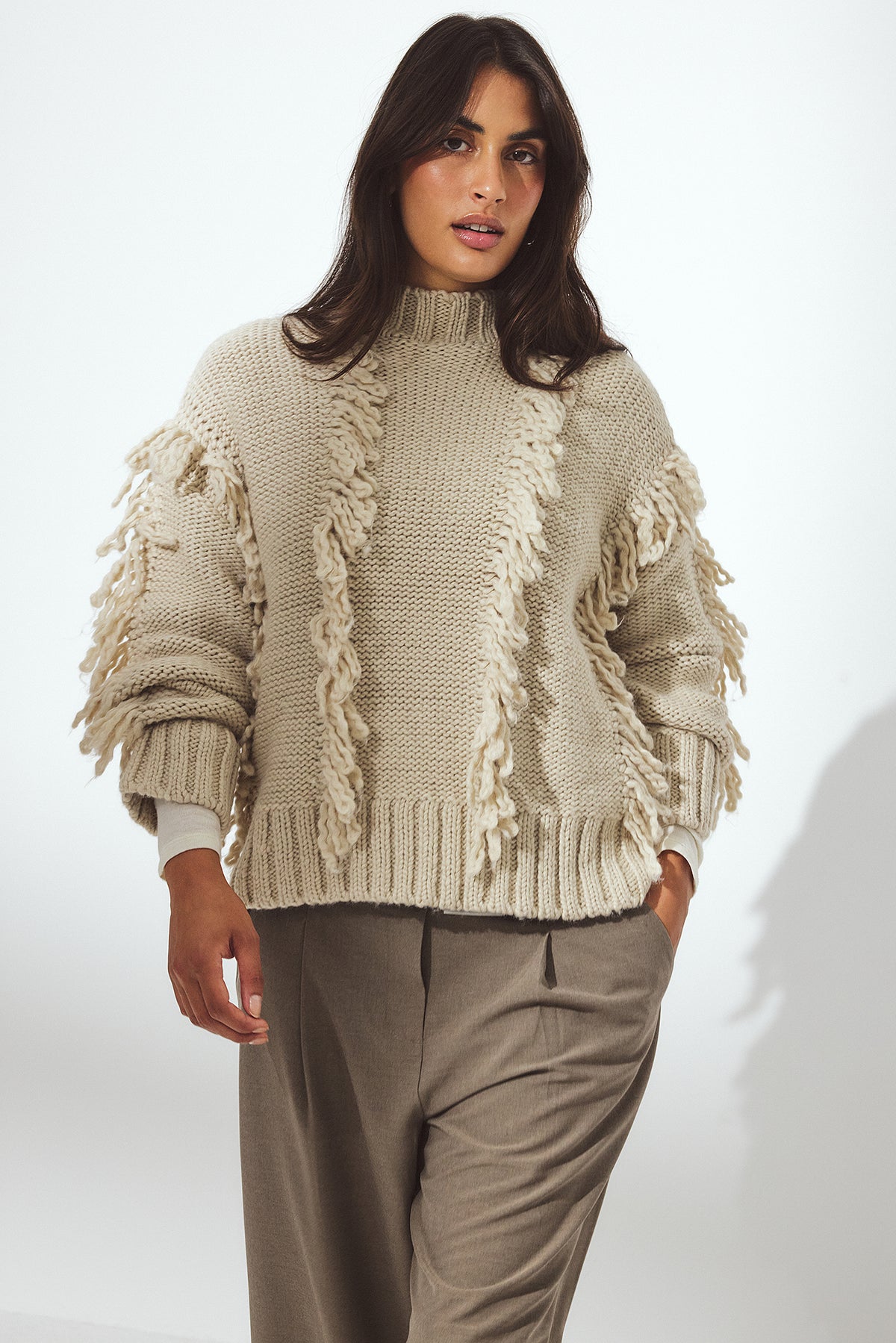 Pull Knitted Wool Blend Loop - Beige