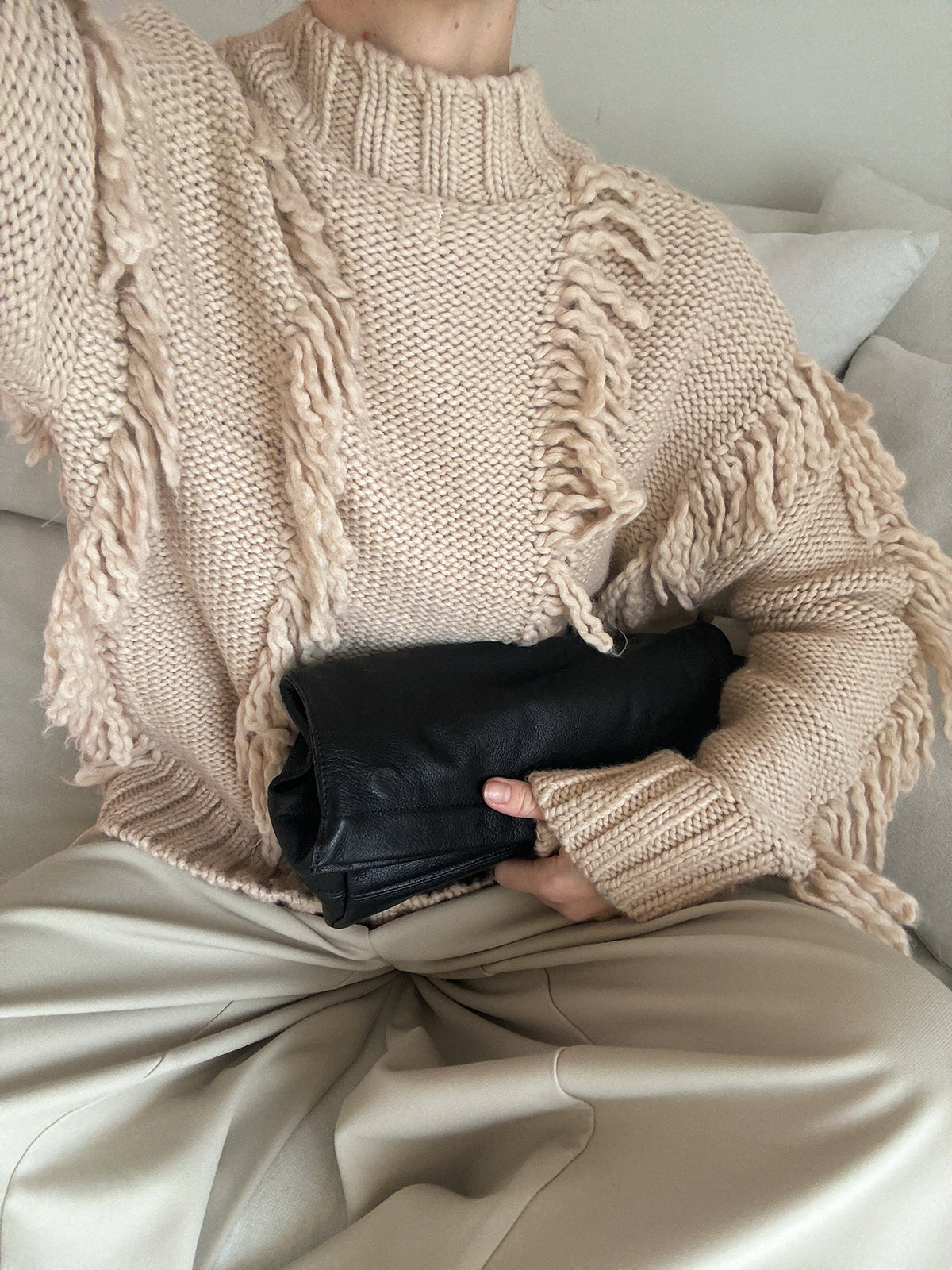 Pull Knitted Wool Blend Loop - Beige