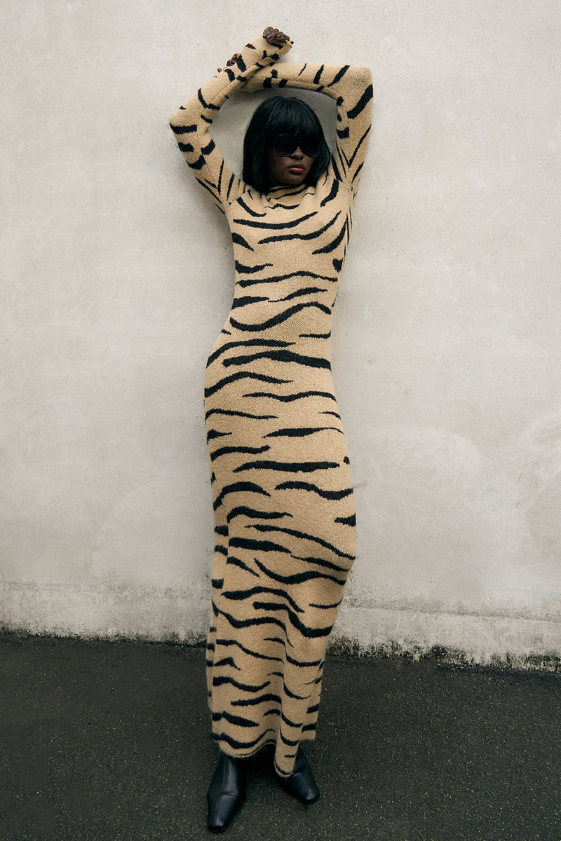 Robe Longue En Maille De Laine Mélangée Multicolore