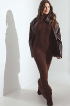 Robe Knitted Wool Blend Turtleneck Maxi - Marron Chaud