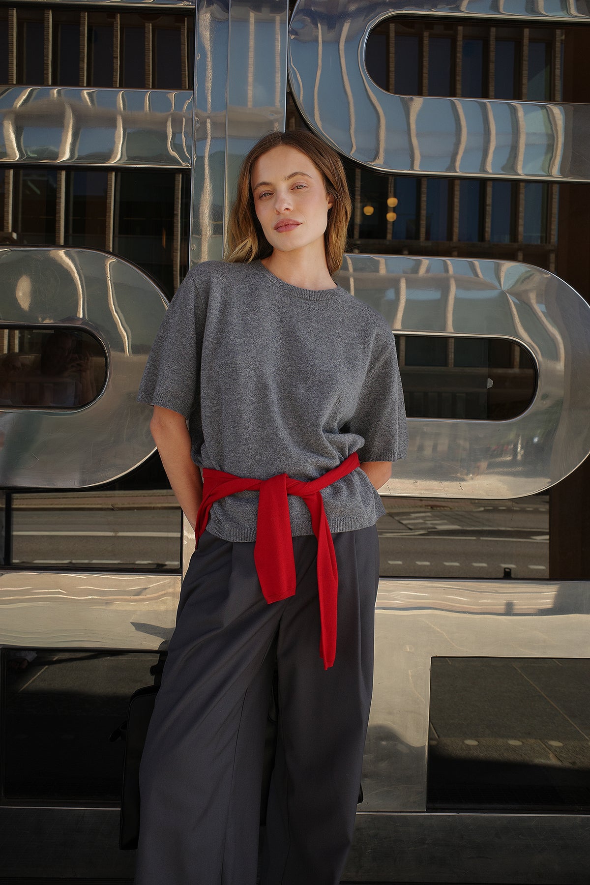 Top Knitted Wool Short Sleeve - Gris