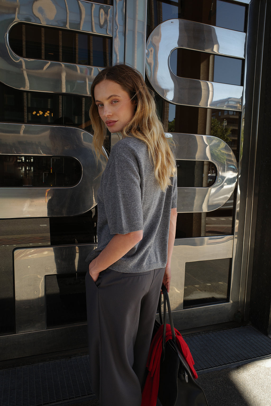 Top Knitted Wool Short Sleeve - Gris