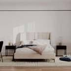 Koda - Lit Double En Tissu Beige Et Pieds Dorés