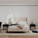 Lit double Koda 140x190 cm en tissu beige