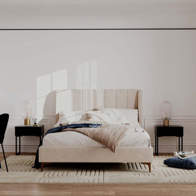 Lit double Koda 140x190 cm en tissu beige