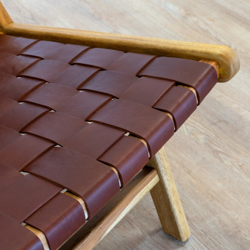 kuna fauteuil cuir tresse marron bois