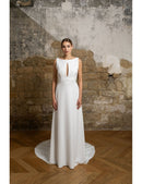 Vestido de novia de ópalo con cinturón pequeño - Blanco seda