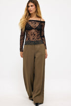 Top in pizzo off shoulder - Nero