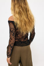 Top in pizzo off shoulder - Nero