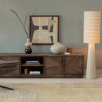 Loft - Striped Floor Lamp - Metal and Bouclé Fabric - Beige
