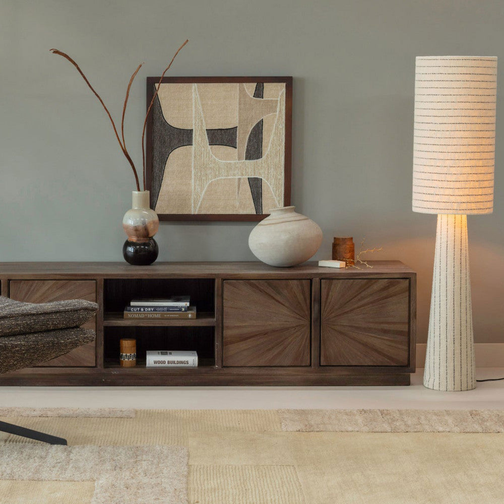 Loft - Striped Floor Lamp - Metal and Bouclé Fabric - Beige