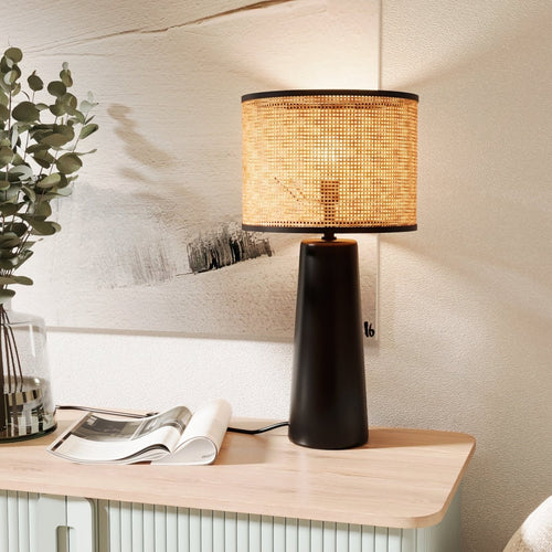 Black ceramic and rattan design lamp - Potiron Paris, designer lighting for chic, modern interiors