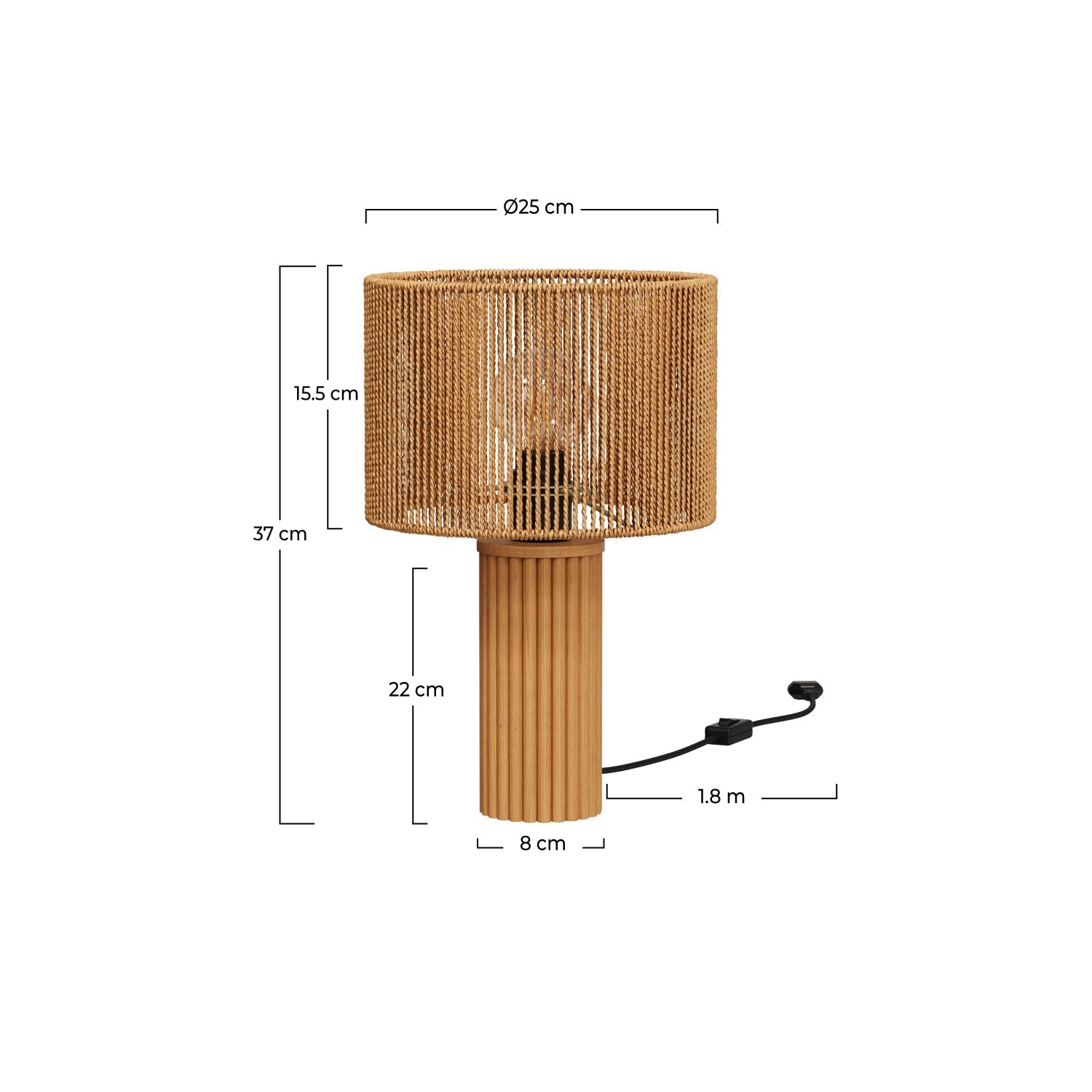 Mira - Lampe En Papier De Corde Et Socle En Rondin De Bois