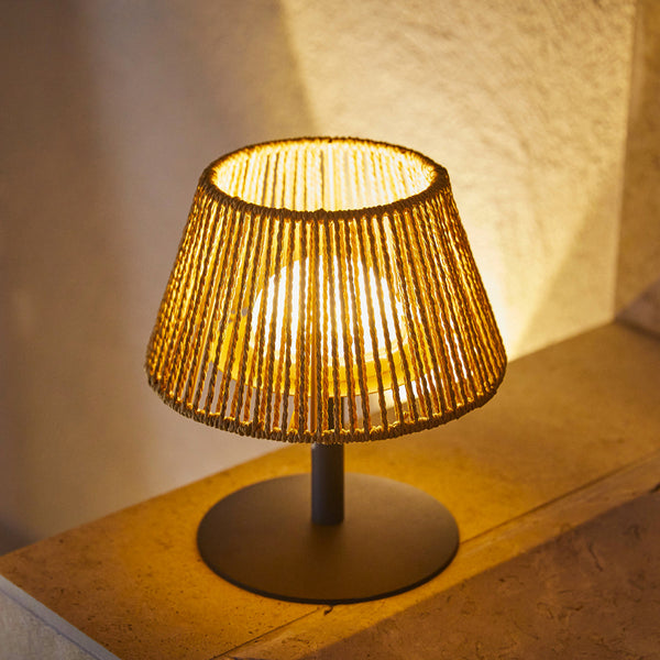 Raffy - Lampe De Table Sans Fil - Rotin - Beige