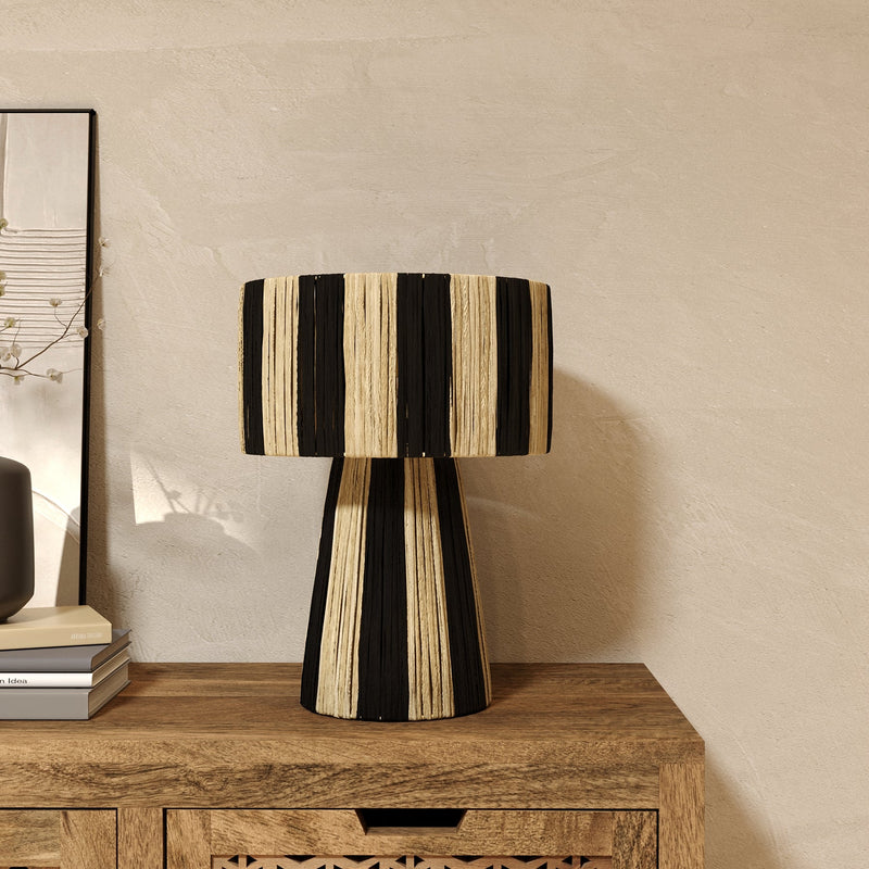 Lampe Soléa rayée noire en feuille de palmier