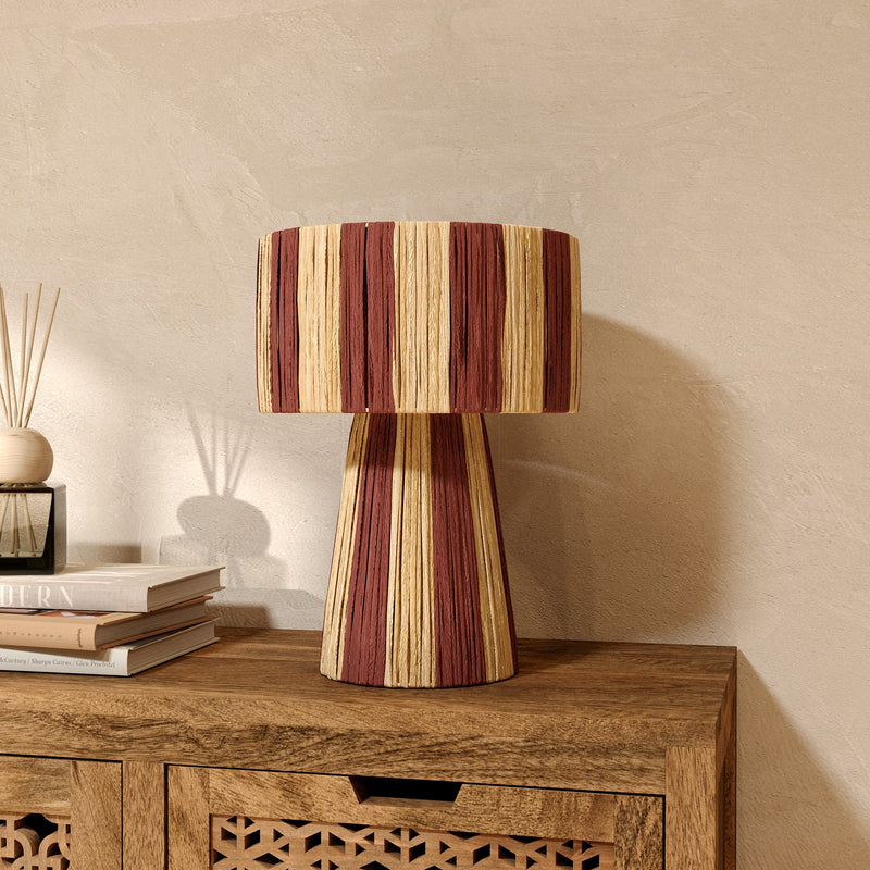 Lampe Soléa rayée terracotta en feuille de palmier