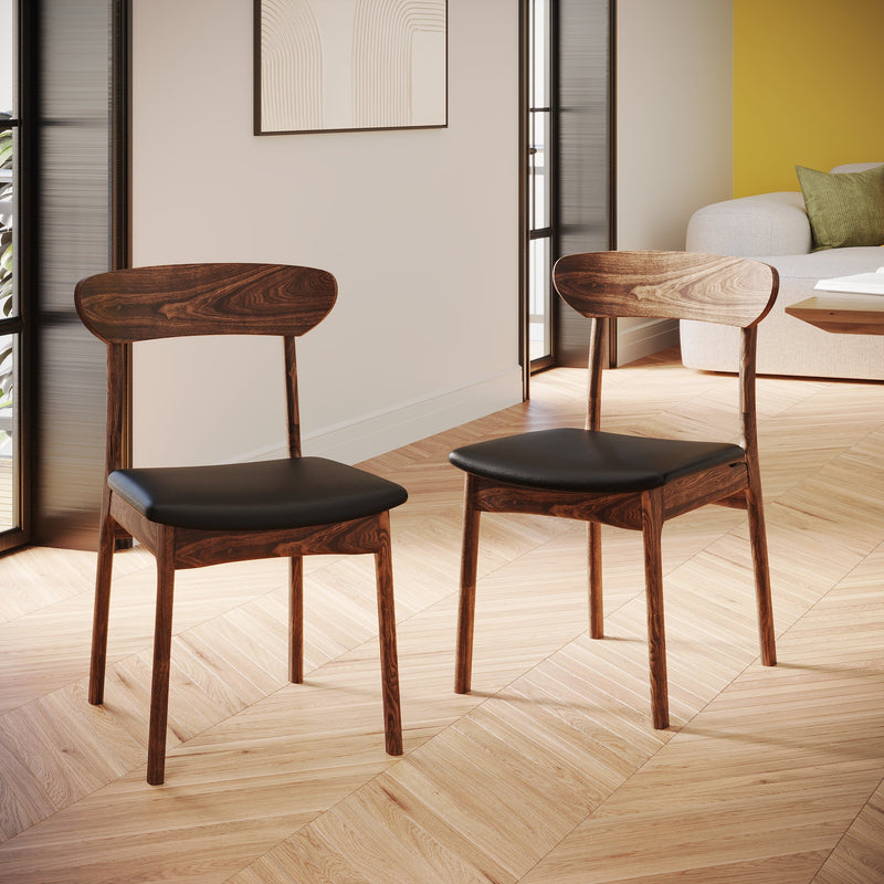Chaise Lana en cuir synthétique noir et bois foncé (lot de 2)