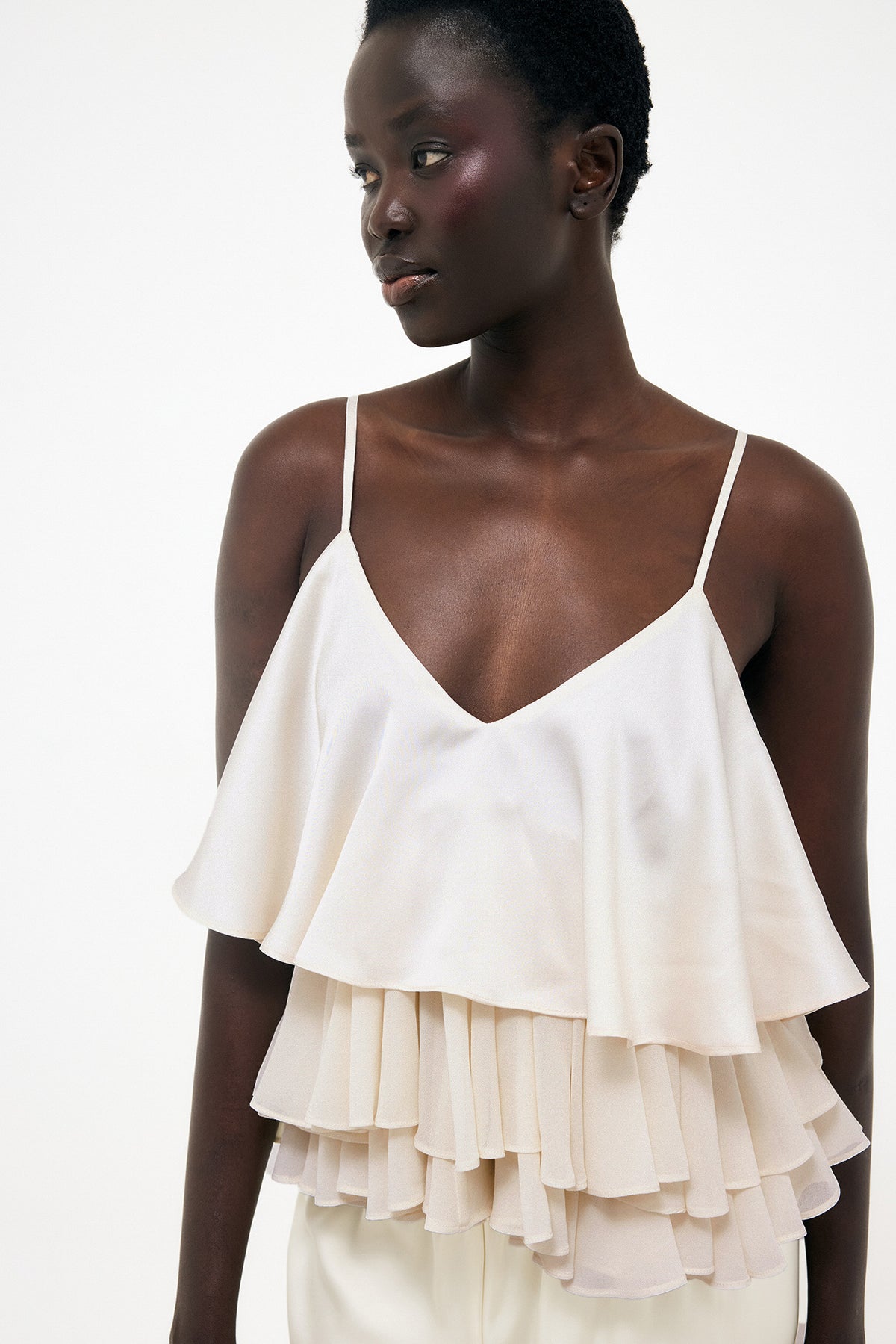 Layered Frill Vest Top - Cream