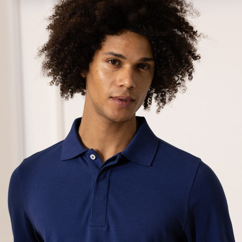 Polo Manches Longues En Coton Bio - Bleu Nuit