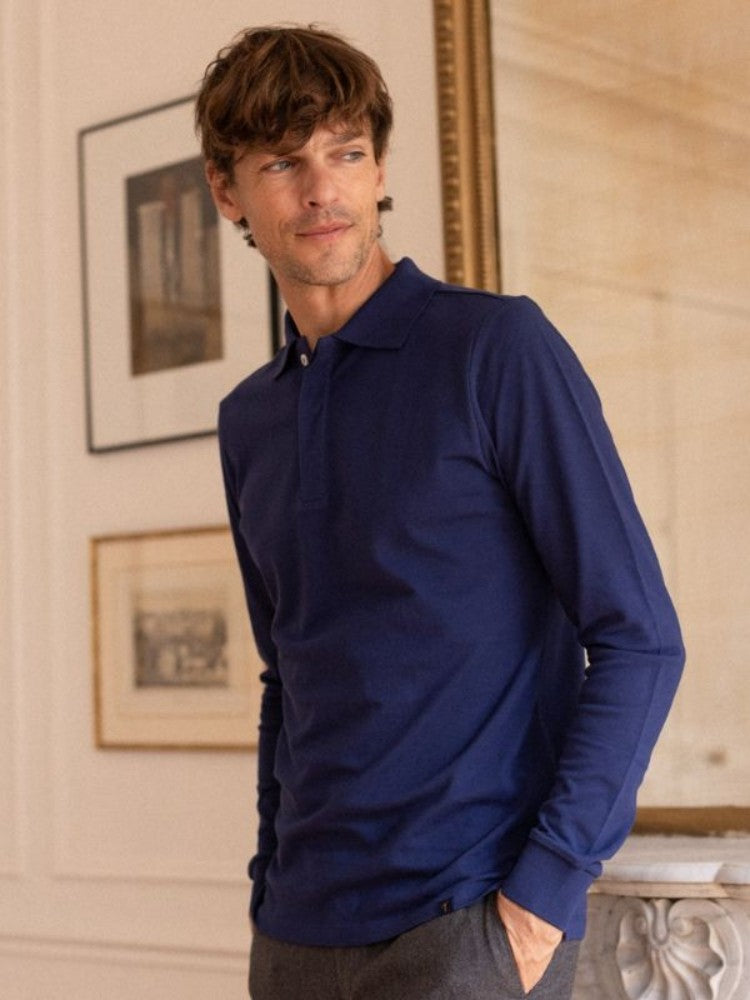 Polo Manches Longues En Coton Bio - Bleu Nuit