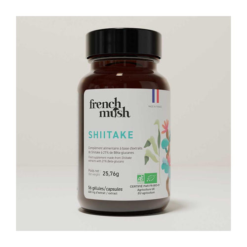 French Mush compléments alimentaires à base d'extraits de champignons médicinaux biologiques fabriqués en France Le Shiitaké Bio - gélules -