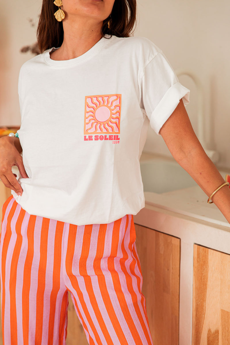 LE SOLEIL Orange/Blanc - T-Shirt Imprimé