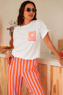 LE SOLEIL Orange/Blanc - T-Shirt Imprimé
