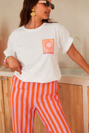 LE SOLEIL Orange/Blanc - T-Shirt Imprimé