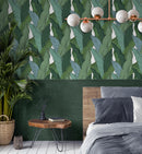 Papel pintado de hojas - Fondo verde/blanco