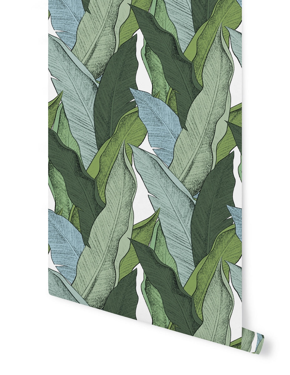 Leaf Wallpaper - Green/White Background
