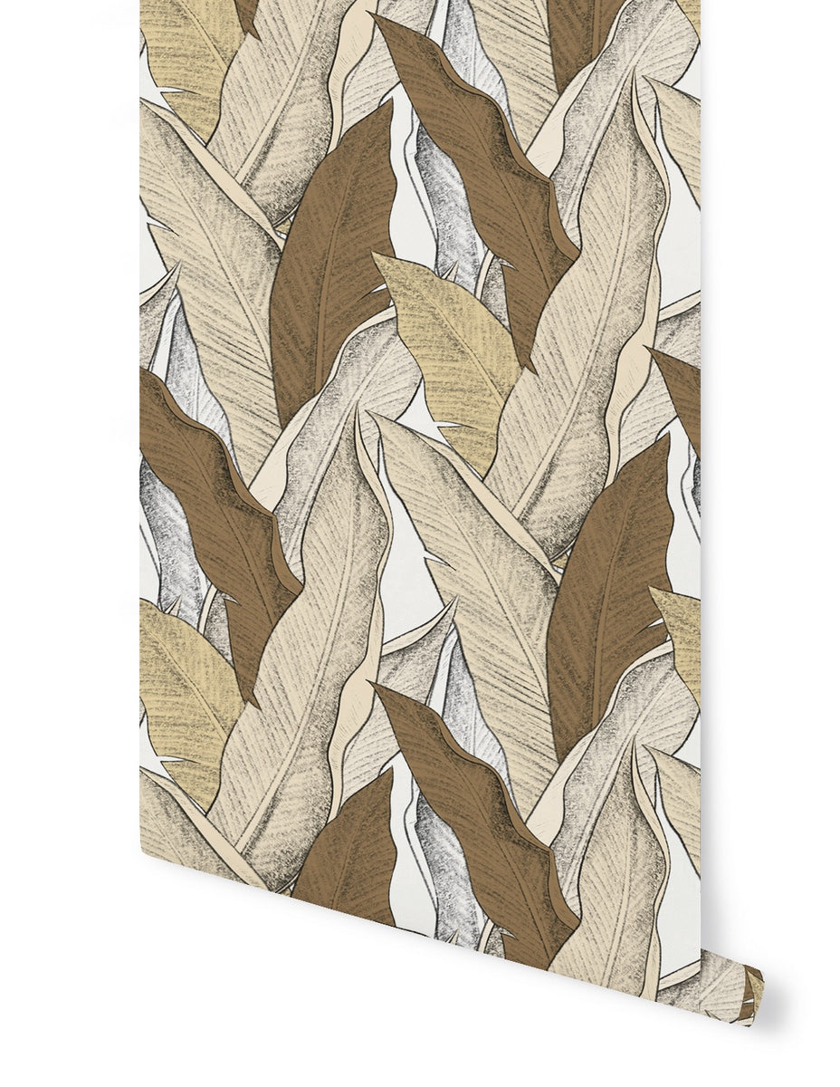 Leaf Wallpaper - Earthy Umber