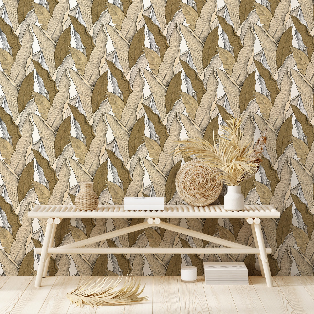 Leaf Wallpaper - Earthy Umber