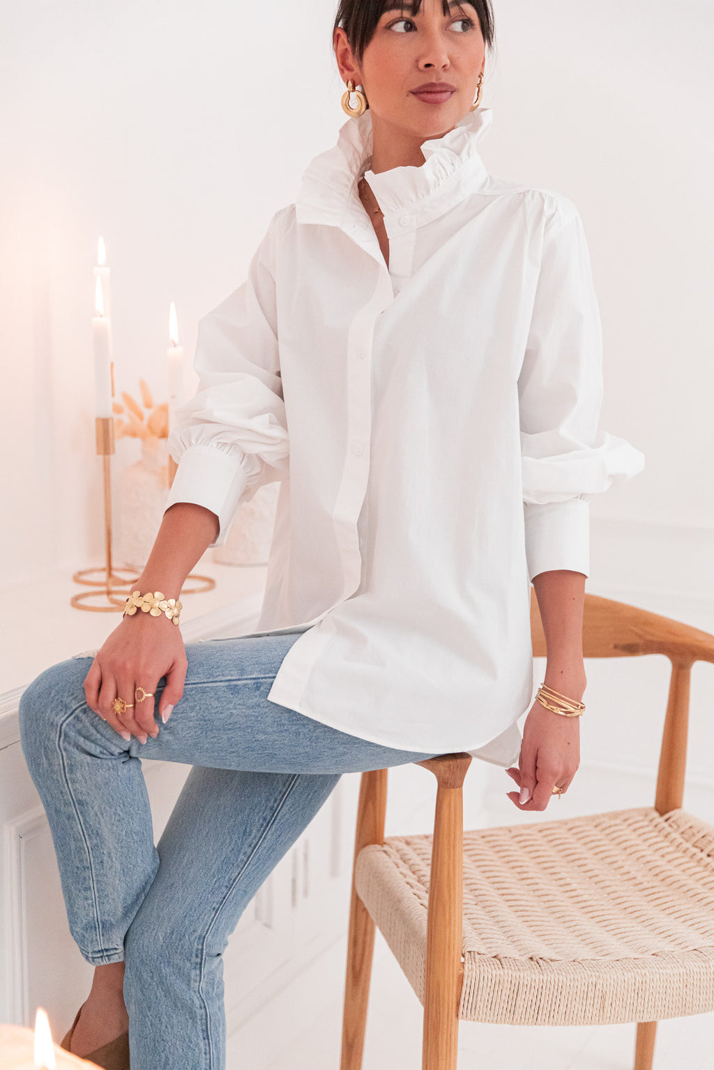 LÉONIE Blanche - Chemise Col Victorien