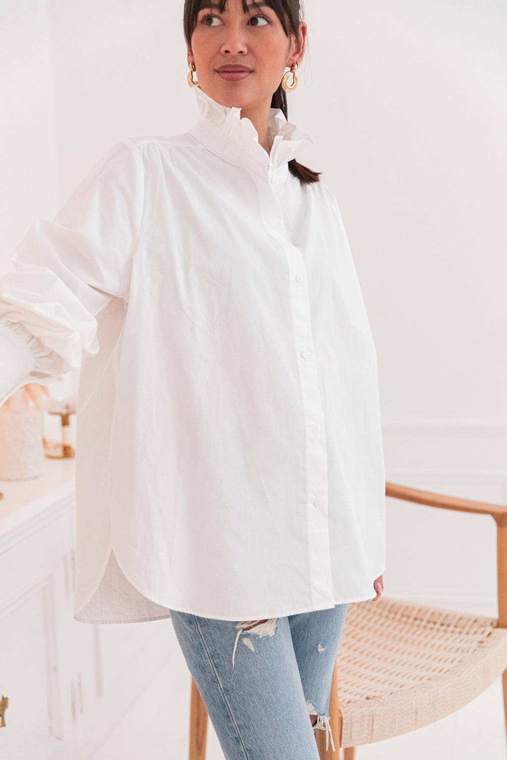 LÉONIE Blanche - Chemise Col Victorien