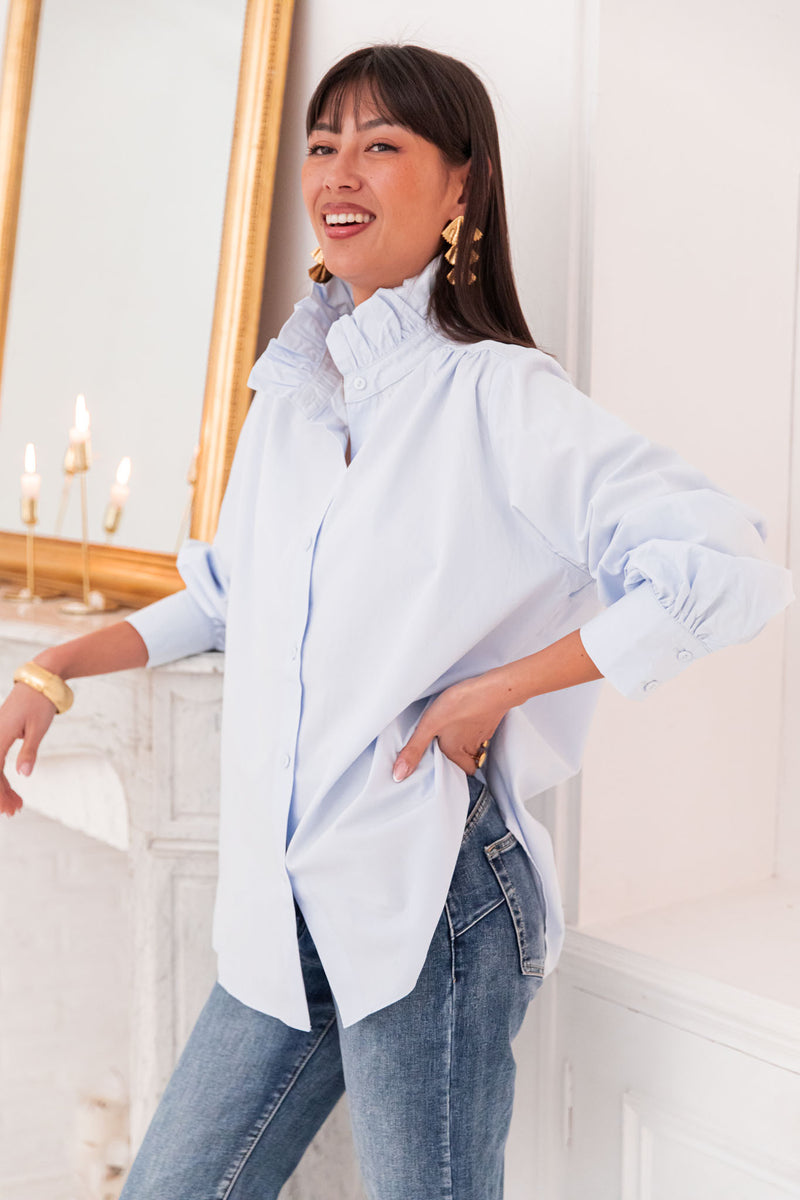 LÉONIE Bleue - Chemise Col Victorien