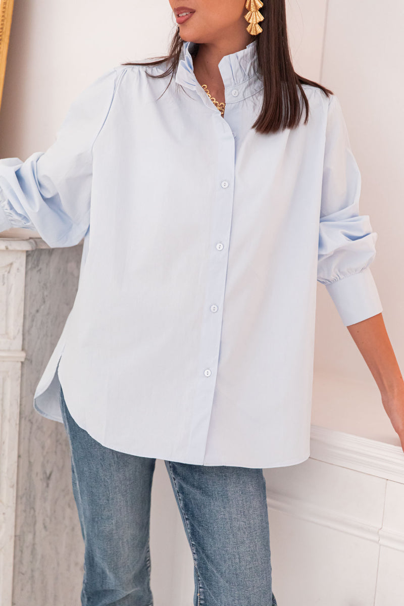 LÉONIE Bleue - Chemise Col Victorien