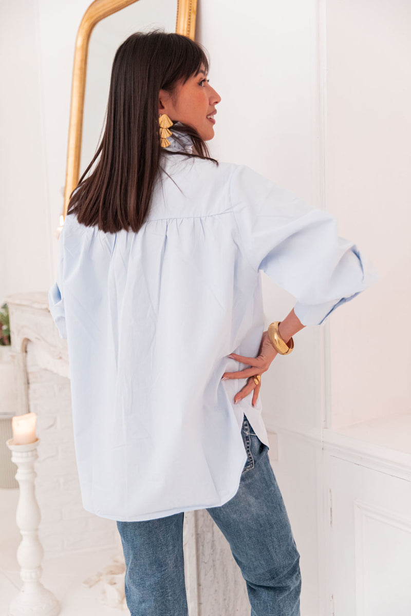 LÉONIE Bleue - Chemise Col Victorien