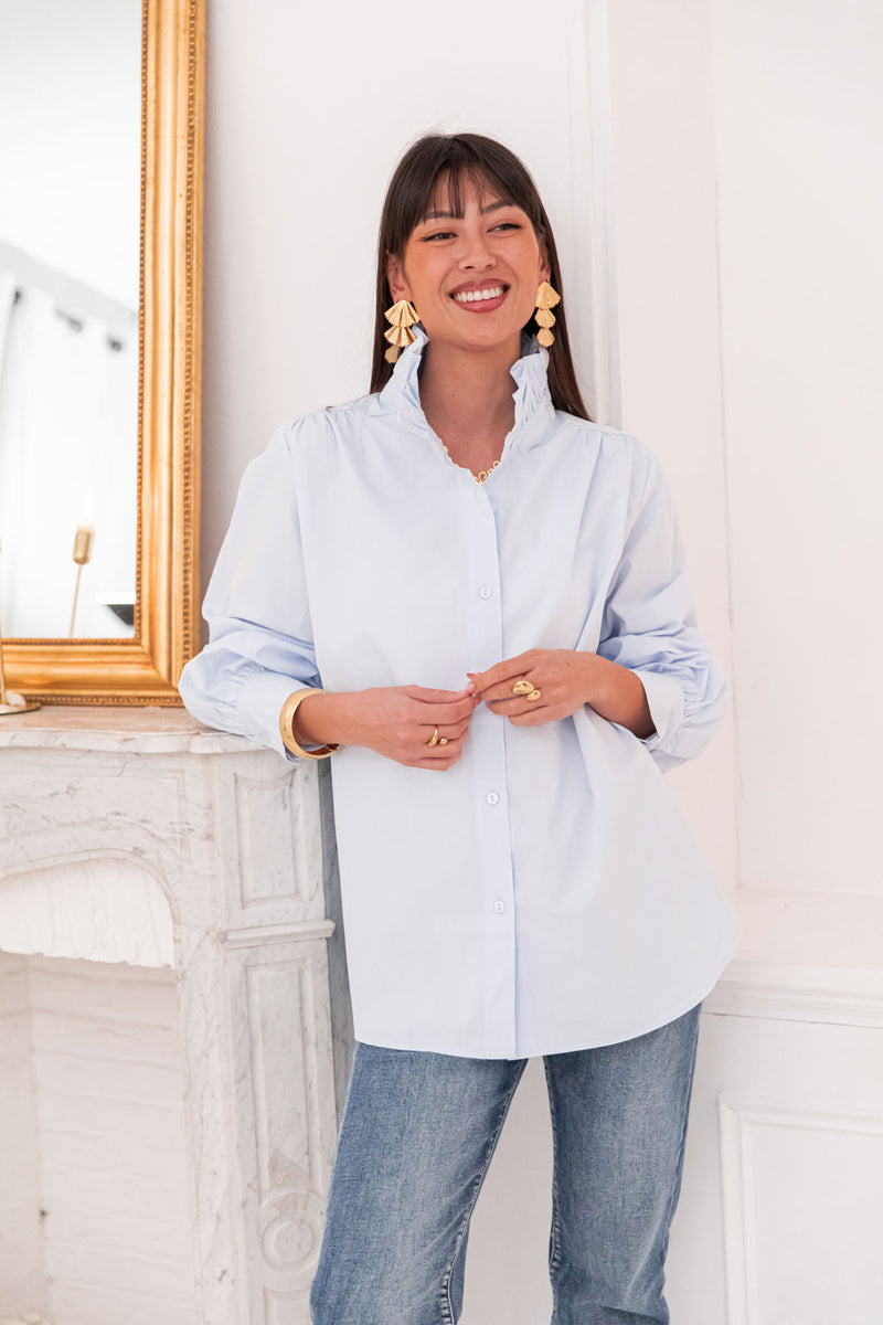 LÉONIE Bleue - Chemise Col Victorien