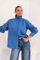 LÉONIE Bleue Roi - Chemise Col Victorien