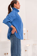 LÉONIE Bleue Roi - Chemise Col Victorien