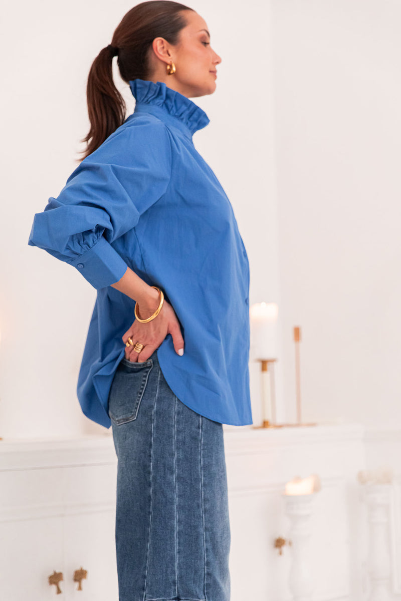 LÉONIE Bleue Roi - Chemise Col Victorien